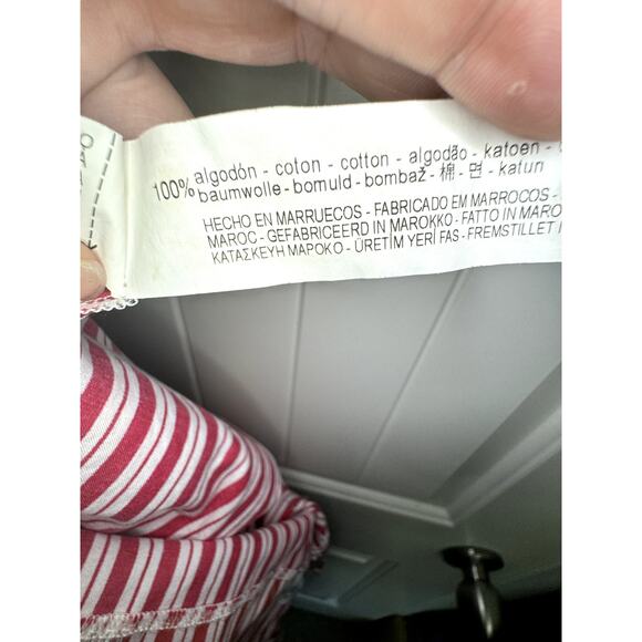 Red Vertical Striped w/Heron Bird Print Bow by Zara Womens Long Sleeve Blouse L - Picture 13 of 13